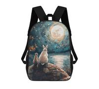 sinyumoney 3D Printed 17inch School Backpack Children's Backpack Rabbit And Cat Under Full Moon Book Bags High Capacity Travel School Bags for Kids/Students/Adults