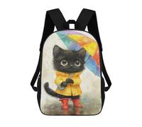 sinyumoney 3D Printed 17inch School Backpack Children's Backpack Rainy Day Kitten Book Bags High Capacity Travel School Bags for Kids/Students/Adults