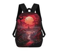 sinyumoney 3D Printed 17inch School Backpack Children's Backpack Red Japanese Nature Art Book Bags High Capacity Travel School Bags for Kids/Students/Adults
