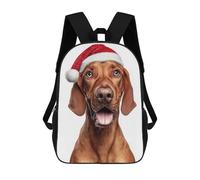 sinyumoney 3D Printed 17inch School Backpack Children's Backpack Redbone Coonhound Dog with Santa Hat Book Bags High Capacity Travel School Bags for Kids/Students/Adults