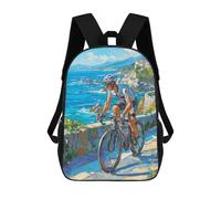 sinyumoney 3D Printed 17inch School Backpack Children's Backpack Ride by The Sea Coastal Cycling Adventure Book Bags High Capacity Travel School Bags for Kids/Students/Adults