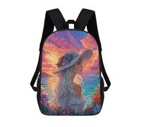 sinyumoney 3D Printed 17inch School Backpack Children's Backpack Romantic Sunset Floral Artwork Book Bags High Capacity Travel School Bags for Kids/Students/Adults