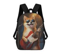 sinyumoney 3D Printed 17inch School Backpack Children's Backpack Shiba Inu Rock Star Guitarist Book Bags High Capacity Travel School Bags for Kids/Students/Adults