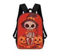 sinyumoney 3D Printed 17inch School Backpack Children's Backpack Skeleton Witch on Pumpkins Book Bags High Capacity Travel School Bags for Kids/Students/Adults