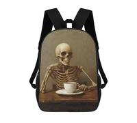 sinyumoney 3D Printed 17inch School Backpack Children's Backpack Skeleton with Coffee Book Bags High Capacity Travel School Bags for Kids/Students/Adults