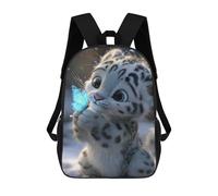 sinyumoney 3D Printed 17inch School Backpack Children's Backpack Snow Leopard Cub with Butterfly Book Bags High Capacity Travel School Bags for Kids/Students/Adults