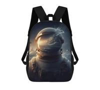 sinyumoney 3D Printed 17inch School Backpack Children's Backpack Space Astronaut Helmet Reflection Book Bags High Capacity Travel School Bags for Kids/Students/Adults