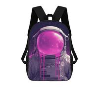 sinyumoney 3D Printed 17inch School Backpack Children's Backpack Space Astronaut with Pink Nebula Helmet Book Bags High Capacity Travel School Bags for Kids/Students/Adults