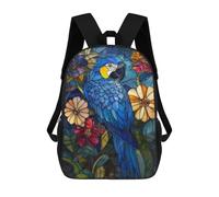 sinyumoney 3D Printed 17inch School Backpack Children's Backpack Stained Glass Parrot Artwork Book Bags High Capacity Travel School Bags for Kids/Students/Adults