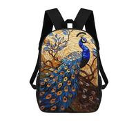 sinyumoney 3D Printed 17inch School Backpack Children's Backpack Stained Glass Peacock Artwork-2 Book Bags High Capacity Travel School Bags for Kids/Students/Adults