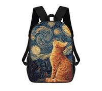 sinyumoney 3D Printed 17inch School Backpack Children's Backpack Starry Night Cat Art Print -18 Book Bags High Capacity Travel School Bags for Kids/Students/Adults