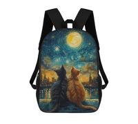 sinyumoney 3D Printed 17inch School Backpack Children's Backpack Starry Night Cats In Love Book Bags High Capacity Travel School Bags for Kids/Students/Adults