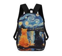 sinyumoney 3D Printed 17inch School Backpack Children's Backpack Starry Night Cats Reflection -2 Book Bags High Capacity Travel School Bags for Kids/Students/Adults
