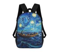 sinyumoney 3D Printed 17inch School Backpack Children's Backpack Starry Night Fishing Book Bags High Capacity Travel School Bags for Kids/Students/Adults