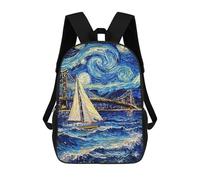 sinyumoney 3D Printed 17inch School Backpack Children's Backpack Starry Night Sailboat Book Bags High Capacity Travel School Bags for Kids/Students/Adults