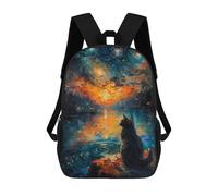 sinyumoney 3D Printed 17inch School Backpack Children's Backpack Starry Night Sunset Cat Book Bags High Capacity Travel School Bags for Kids/Students/Adults