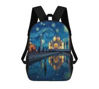 sinyumoney 3D Printed 17inch School Backpack Children's Backpack Starry Night Taj Mahal Reflection -1 Book Bags High Capacity Travel School Bags for Kids/Students/Adults