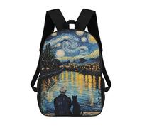 sinyumoney 3D Printed 17inch School Backpack Children's Backpack Starry Night with Companion Book Bags High Capacity Travel School Bags for Kids/Students/Adults