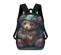 sinyumoney 3D Printed 17inch School Backpack Children's Backpack Steampunk Teddy Bear with Heart Book Bags High Capacity Travel School Bags for Kids/Students/Adults