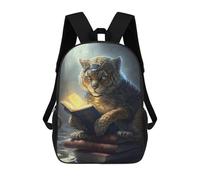 sinyumoney 3D Printed 17inch School Backpack Children's Backpack Steampunk Tiger Reading Magic Book Book Bags High Capacity Travel School Bags for Kids/Students/Adults