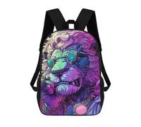 sinyumoney 3D Printed 17inch School Backpack Children's Backpack Stylish Lion with Sunglasses Book Bags High Capacity Travel School Bags for Kids/Students/Adults