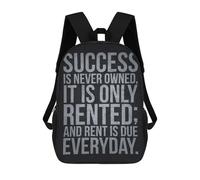 sinyumoney 3D Printed 17inch School Backpack Children's Backpack Success I Never Owned Book Bags High Capacity Travel School Bags for Kids/Students/Adults
