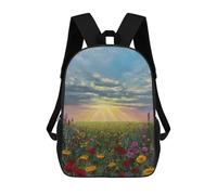 sinyumoney 3D Printed 17inch School Backpack Children's Backpack Sunset Wildflower Field Painting Book Bags High Capacity Travel School Bags for Kids/Students/Adults