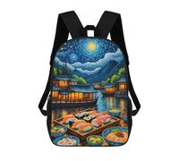 sinyumoney 3D Printed 17inch School Backpack Children's Backpack Sushi Starry Night Book Bags High Capacity Travel School Bags for Kids/Students/Adults
