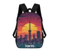 sinyumoney 3D Printed 17inch School Backpack Children's Backpack Tokyo Sunset Tower Book Bags High Capacity Travel School Bags for Kids/Students/Adults