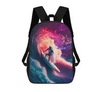 sinyumoney 3D Printed 17inch School Backpack Children's Backpack Wave Surfing Astronaut Book Bags High Capacity Travel School Bags for Kids/Students/Adults
