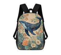 sinyumoney 3D Printed 17inch School Backpack Children's Backpack Whale And Floral Fantasy Book Bags High Capacity Travel School Bags for Kids/Students/Adults