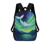 sinyumoney 3D Printed 17inch School Backpack Children's Backpack Whale Aurora Night Scene Book Bags High Capacity Travel School Bags for Kids/Students/Adults