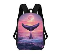 sinyumoney 3D Printed 17inch School Backpack Children's Backpack Whale Tail Sunset Moon Book Bags High Capacity Travel School Bags for Kids/Students/Adults