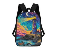 sinyumoney 3D Printed 17inch School Backpack Children's Backpack Whimsical Lighthouse Night Scene -1 Book Bags High Capacity Travel School Bags for Kids/Students/Adults