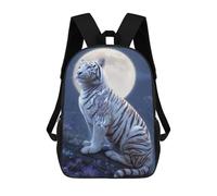 sinyumoney 3D Printed 17inch School Backpack Children's Backpack White Tiger Moonlit Fantasy Book Bags High Capacity Travel School Bags for Kids/Students/Adults