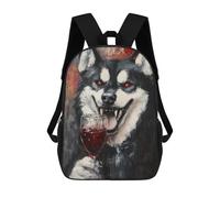 sinyumoney 3D Printed 17inch School Bag Alaskan Malamute with Red Wine Glass Kid's Backpack Bookbag Cute Rucksacks Fashion Casual Schoolbag for Kids for Girl Boy