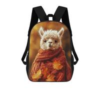 sinyumoney 3D Printed 17inch School Bag Alpaca in Autumn Scarf Kid's Backpack Bookbag Cute Rucksacks Fashion Casual Schoolbag for Kids for Girl Boy