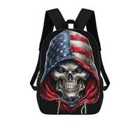 sinyumoney 3D Printed 17inch School Bag American Flag Hooded Skull Art Kid's Backpack Bookbag Cute Rucksacks Fashion Casual Schoolbag for Kids for Girl Boy
