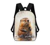 sinyumoney 3D Printed 17inch School Bag Beaver Watercolor Drawing Kid's Backpack Bookbag Cute Rucksacks Fashion Casual Schoolbag for Kids for Girl Boy
