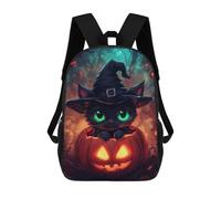 sinyumoney 3D Printed 17inch School Bag Black Cat in Pumpkin Kid's Backpack Bookbag Cute Rucksacks Fashion Casual Schoolbag for Kids for Girl Boy