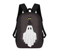 sinyumoney 3D Printed 17inch School Bag Black Cat on Ghost Halloween Illustration Kid's Backpack Bookbag Cute Rucksacks Fashion Casual Schoolbag for Kids for Girl Boy