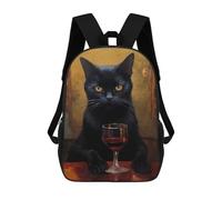 sinyumoney 3D Printed 17inch School Bag Black Cat with Wine Kid's Backpack Bookbag Cute Rucksacks Fashion Casual Schoolbag for Kids for Girl Boy