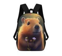 sinyumoney 3D Printed 17inch School Bag Capybara Flower Kid's Backpack Bookbag Cute Rucksacks Fashion Casual Schoolbag for Kids for Girl Boy