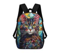 sinyumoney 3D Printed 17inch School Bag Cat Stained Glass Kid's Backpack Bookbag Cute Rucksacks Fashion Casual Schoolbag for Kids for Girl Boy