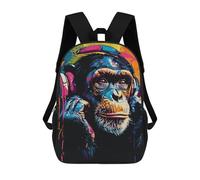 sinyumoney 3D Printed 17inch School Bag Chimp Headphones Music Art Print Kid's Backpack Bookbag Cute Rucksacks Fashion Casual Schoolbag for Kids for Girl Boy