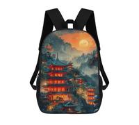 sinyumoney 3D Printed 17inch School Bag Chinese Temple Sunset Landscape Kid's Backpack Bookbag Cute Rucksacks Fashion Casual Schoolbag for Kids for Girl Boy