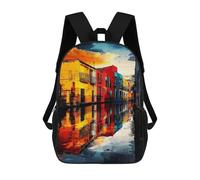 sinyumoney 3D Printed 17inch School Bag Colorful Canal Reflections Kid's Backpack Bookbag Cute Rucksacks Fashion Casual Schoolbag for Kids for Girl Boy