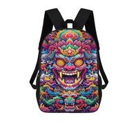 sinyumoney 3D Printed 17inch School Bag Colorful Demon Mask Artwork Kid's Backpack Bookbag Cute Rucksacks Fashion Casual Schoolbag for Kids for Girl Boy