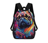 sinyumoney 3D Printed 17inch School Bag Colorful Pug Art Print Kid's Backpack Bookbag Cute Rucksacks Fashion Casual Schoolbag for Kids for Girl Boy