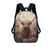 sinyumoney 3D Printed 17inch School Bag Cute Floral Highland Cow Kid's Backpack Bookbag Cute Rucksacks Fashion Casual Schoolbag for Kids for Girl Boy
